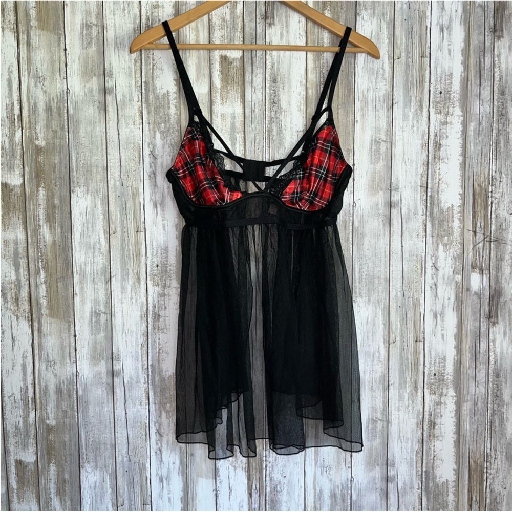 NWT Victoria’s Secret Plaid Tulle Babydoll Lingerie - Picture 3 of 6